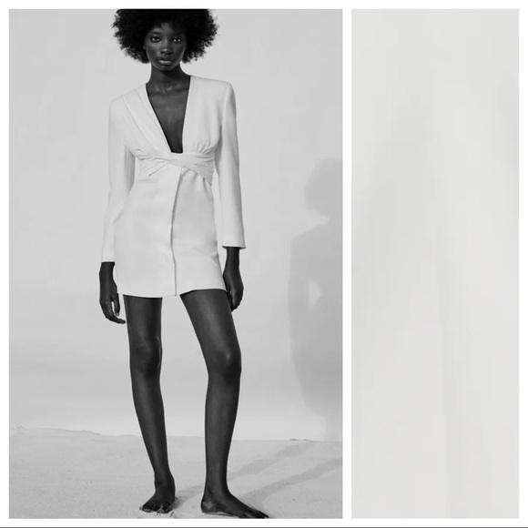 Zara White Draped Blazer Mini Dress with V-neckline. Size XS. Worn once - Picture 3 of 14